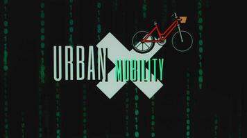 urban rörlighet inskrift på svart bakgrund med cykel symbol. grafisk presentation. begrepp av använder sig av miljövänlig lägen av transport. video