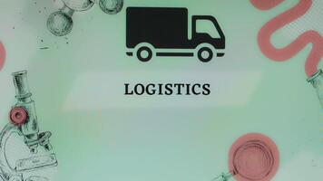 Logistics inscription on light green background with black truck symbol. Transportation concept video