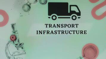 Transport Infrastructure inscription on light green background with truck symbol. Transportation concept video