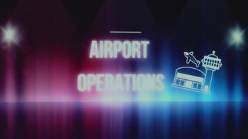 Airport Operations inscription on bright background with airport symbol. Graphic presentation. Transportation concept video