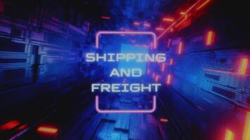 Shipping and Freight inscription on electronic schemes background with neon colors. Graphic presentation. Transportation concept video