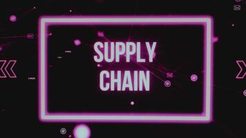 Supply Chain inscription on black background with neon color frame. Graphic presentation. Transportation concept video