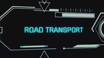 Road Transport blue neon inscription on black background with aircraft symbol. Graphic presentation. Transportation concept video