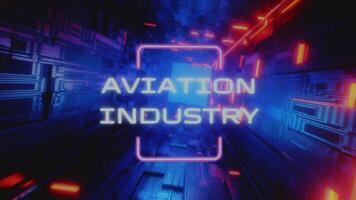 Aviation Industry inscription on electronic schemes background with neon colors. Graphic presentation. Transportation concept video