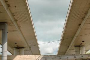 a highway bridge with a view from below photo