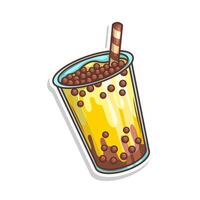 Bubble tea sticker cartoon. hand draw illustration art vector