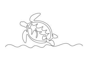 Turtle in one continuous line drawing digital illustration vector