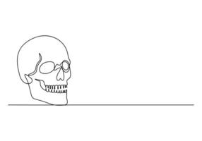 One continuous line drawing of human skull premium illustration vector