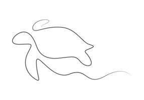 Turtle in one continuous line drawing digital illustration vector