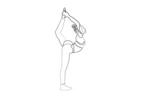 One continuous line drawing of woman practicing yoga fitness concept pro illustration vector