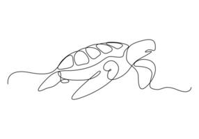 Turtle in one continuous line drawing digital illustration vector