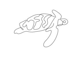 Turtle in one continuous line drawing digital illustration vector