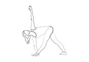 One continuous line drawing of woman practicing yoga fitness concept pro illustration vector