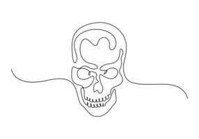 One continuous line drawing of human skull premium illustration vector