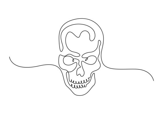 One continuous line drawing of human skull premium illustration