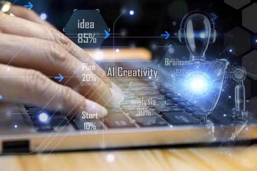 The concept of technology and people using AI to help with work. Learning AI and Artificial Intelligence Business with internet and network technology. AI technology in life. photo