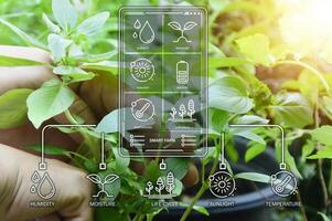 el concepto de utilizando ai y inteligente agricultura foto