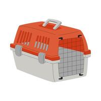 Plastic carrier box for cats and dogs. A shipping box for traveling with pets. A pet care item. A flat illustration isolated on a white background. vector