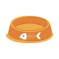 A food bowl for a cat or dog. A pet care item. Cat bowl with fish skeleton. A flat illustration isolated on a white background. vector