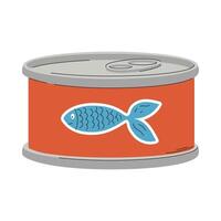 A tin can of cat food. A closed preserves of fish food for pets. A pet care item. A flat illustration isolated on a white background. vector