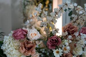 Artificial beautiful bouquet in wedding ceremony. photo