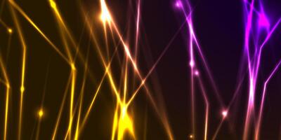 Yellow violet neon glowing laser lines hi-tech background vector