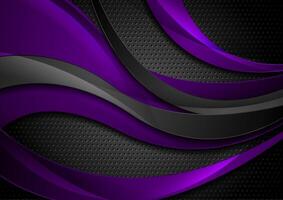 Violet and black abstract waves technology background vector