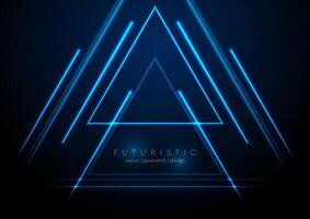 Blue glowing neon triangles abstract tech background vector