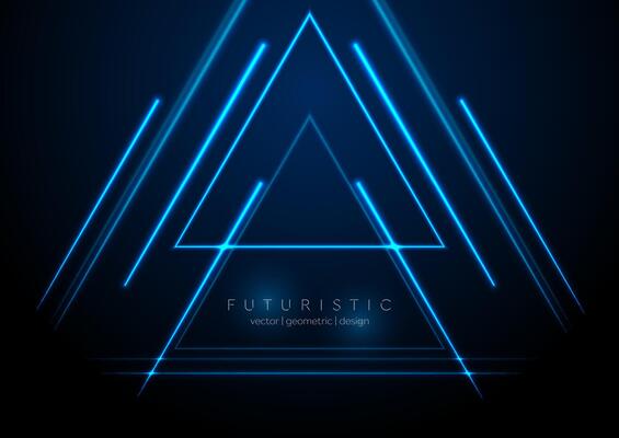 Blue glowing neon triangles abstract tech background
