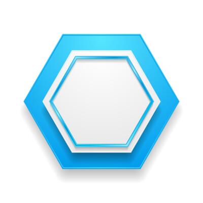 Blue and white glossy hexagonal frame geometric design