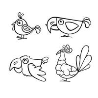 conjunto de contorno pájaro colorante paginas describir, ilustración mano dibujado vector