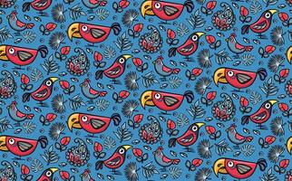 Crossbill birds wallpaper seamless pattern, illustration hand drawn vector