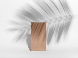 Brown kraft paper bag mockup. Craft pouch, vertical packet photo