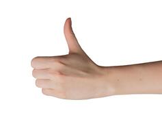 Thumb up, cool, best, hand gesture isolated on white photo