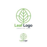 Leaf logo design template circled with flat line style logo vector