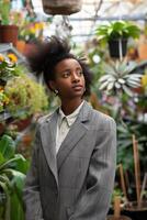 Black Business Woman in a Garden Center Surrounded by Greenery photo