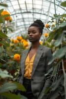 Black Business Woman in a Garden Center Surrounded by Greenery photo