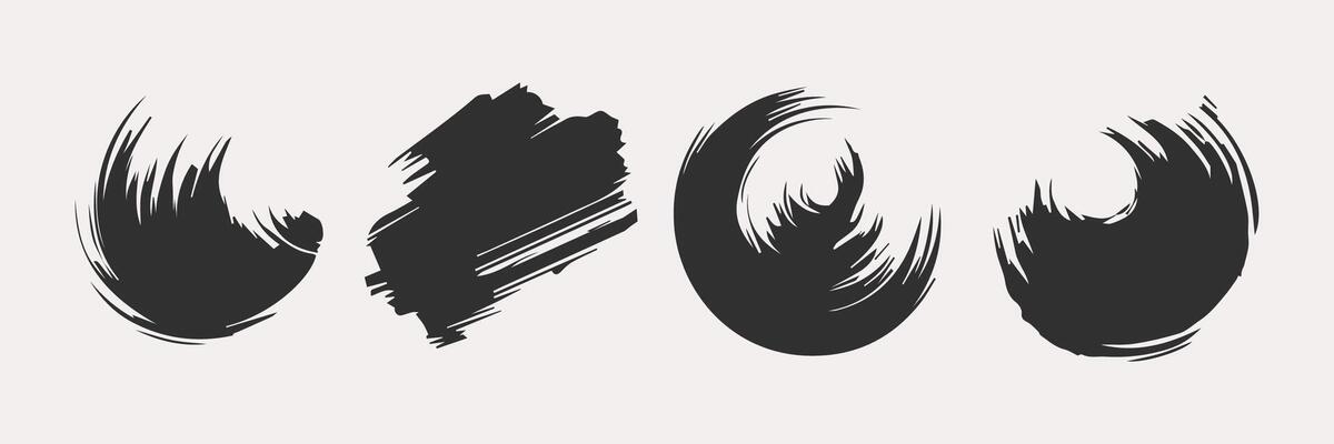 Black round paint brush stroke, ink splatter and artistic design elements. Dirty watercolor texture, box, frame, grunge background, splash or creative shape for social media. Abstract drawing.