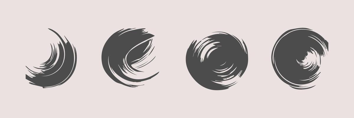 Black round paint brush stroke, ink splatter and artistic design elements. Dirty watercolor texture, box, frame, grunge background, splash or creative shape for social media. Abstract drawing.