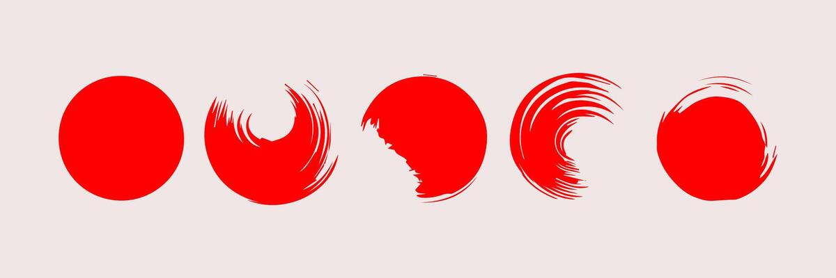 Red round paint brush stroke, ink splatter and artistic design elements. Dirty watercolor texture, box, frame, grunge background, splash or creative shape for social media. Abstract drawing.
