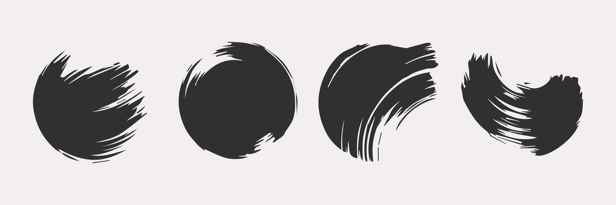 Black round paint brush stroke, ink splatter and artistic design elements. Dirty watercolor texture, box, frame, grunge background, splash or creative shape for social media. Abstract drawing.