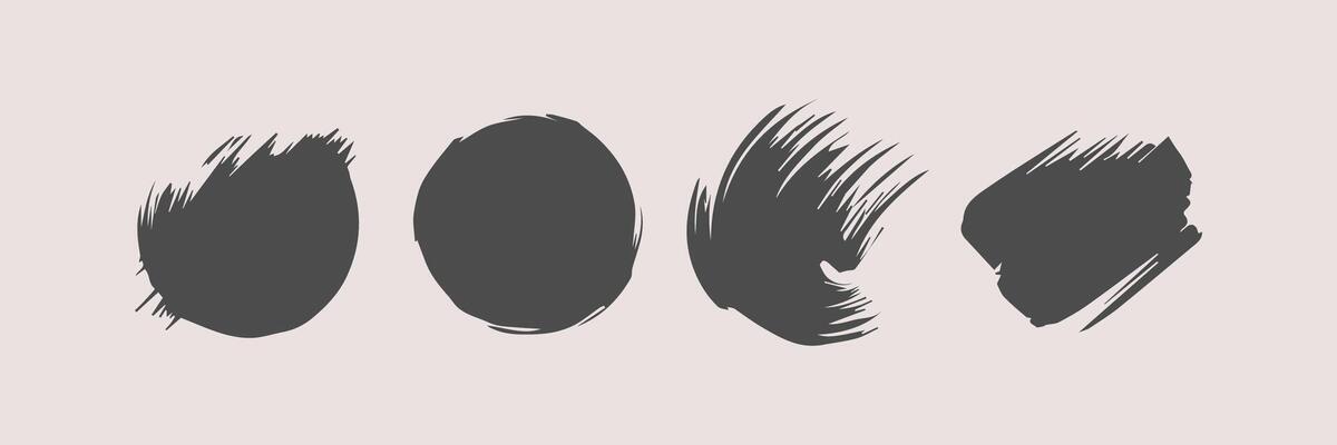 Black round paint brush stroke, ink splatter and artistic design elements. Dirty watercolor texture, box, frame, grunge background, splash or creative shape for social media. Abstract drawing.