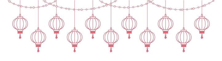 Hanging Chinese New Year Lanterns Outline Line Art Banner Border, Lunar New Year and Mid-Autumn Festival Graphic vector