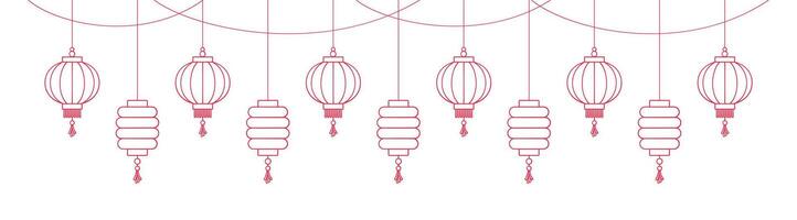 Hanging Chinese New Year Lanterns Outline Line Art Banner Border, Lunar New Year and Mid-Autumn Festival Graphic vector