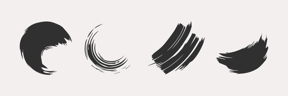 Black round paint brush stroke, ink splatter and artistic design elements. Dirty watercolor texture, box, frame, grunge background, splash or creative shape for social media. Abstract drawing.
