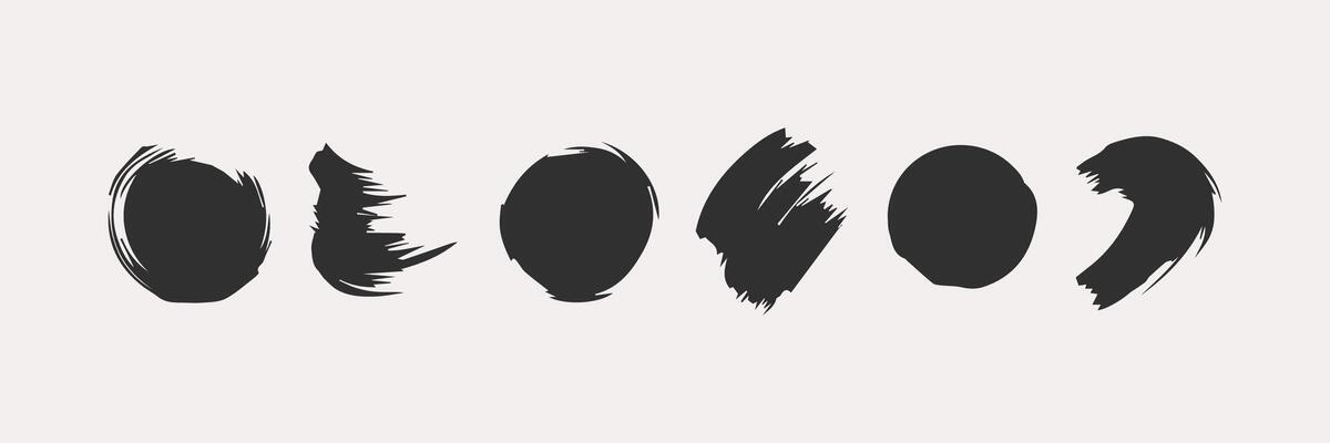 Black round paint brush stroke, ink splatter and artistic design elements. Dirty watercolor texture, box, frame, grunge background, splash or creative shape for social media. Abstract drawing.