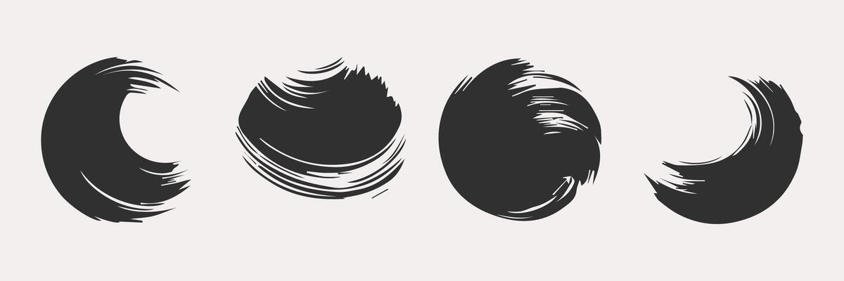 Black round paint brush stroke, ink splatter and artistic design elements. Dirty watercolor texture, box, frame, grunge background, splash or creative shape for social media. Abstract drawing.