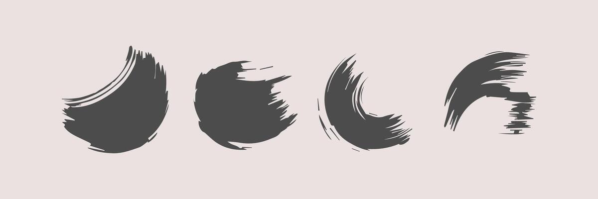 Black round paint brush stroke, ink splatter and artistic design elements. Dirty watercolor texture, box, frame, grunge background, splash or creative shape for social media. Abstract drawing.