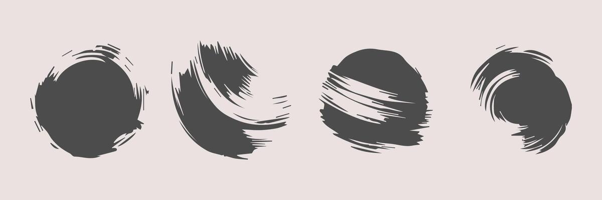 Black round paint brush stroke, ink splatter and artistic design elements. Dirty watercolor texture, box, frame, grunge background, splash or creative shape for social media. Abstract drawing.
