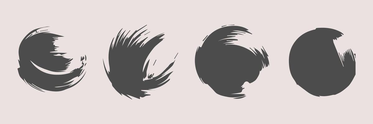 Black round paint brush stroke, ink splatter and artistic design elements. Dirty watercolor texture, box, frame, grunge background, splash or creative shape for social media. Abstract drawing.